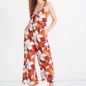 Madewell Orange Floral Tie Front Jumpsuit - XXL